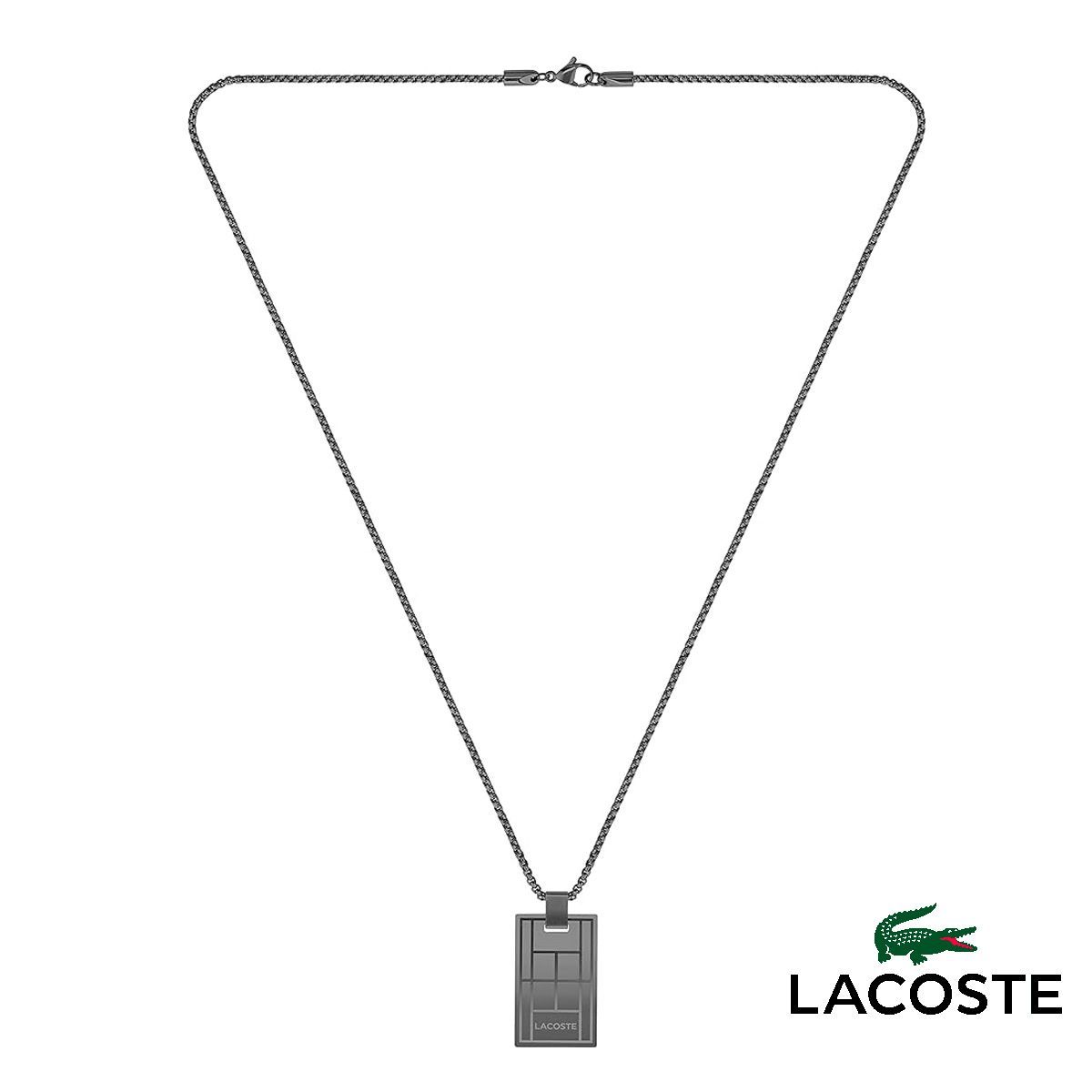 ラコステ LACOSTE テニスコートコレクション ネックレス アクセサリー ペンダント 2040078 ロゴ わに ワニ プレート タグ カジュアル 男性 メンズ ガンメタ ガンメタル