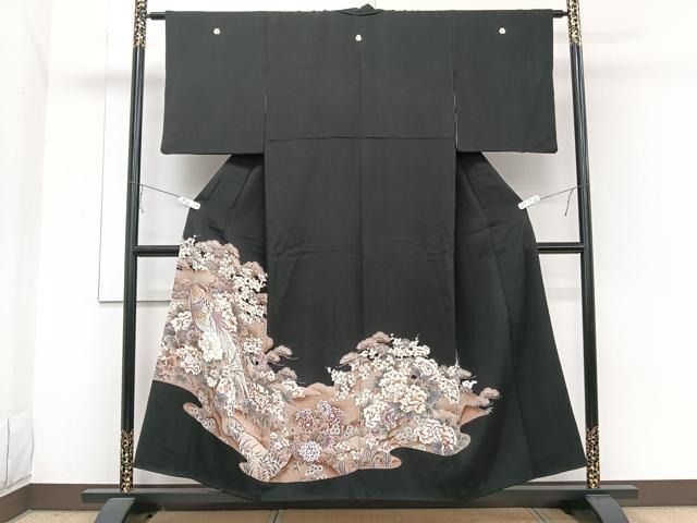 平和屋着物●豪華黒留袖　作家物　絞り　刺繍　花鳥文　金彩　正絹　逸品　DABA1131ps 平和屋着物□豪華黒留袖 刺繍 花鳥文 金彩 正絹 逸品 CAAX2605xi