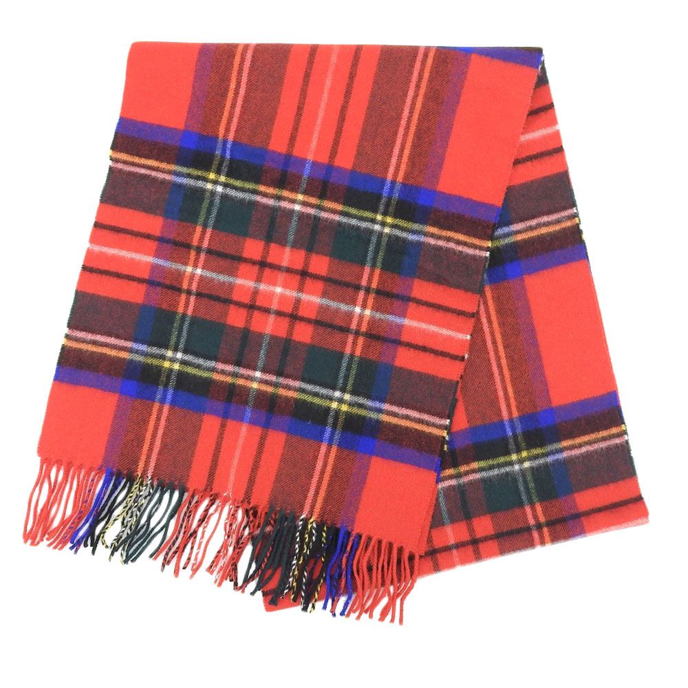 美品◆Johnstonsカシミア赤 チェック柄 マフラー ◆ロイヤルスチュアート 極美品ユーズド・ジョンストンズ・カシミヤマフラー・ロイヤル