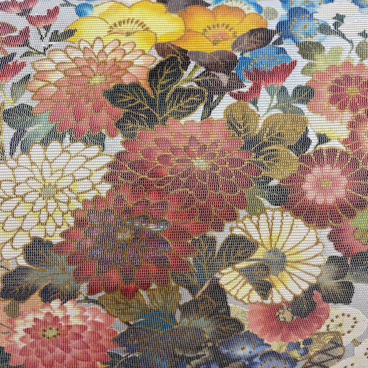袋帯 銀通し 花唐草 鳥 金彩 素敵なデザイン お太鼓柄 正絹 T-3885