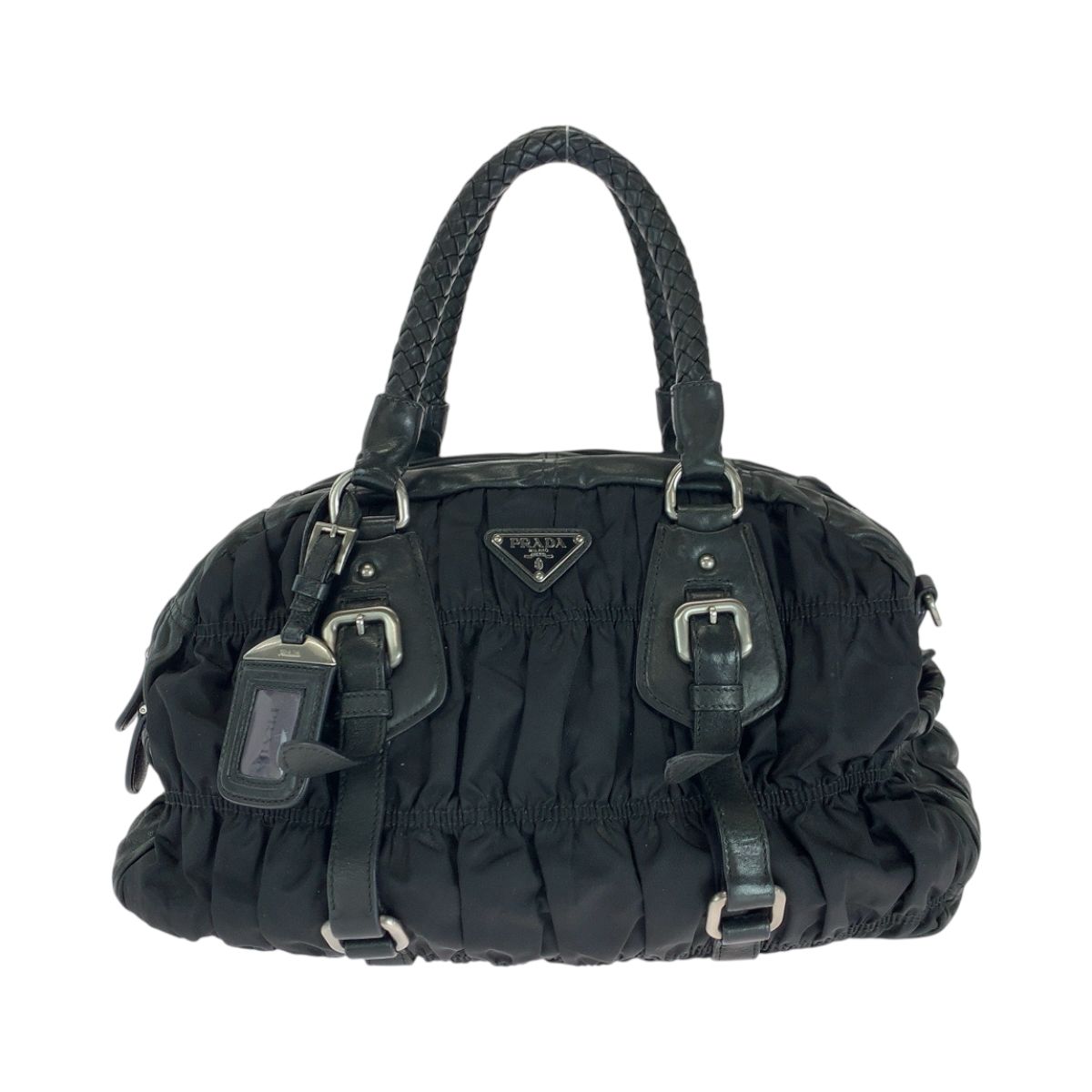 美品 PRADA プラダ テスート 三角ロゴプレート ブラック 黒 シルバー  