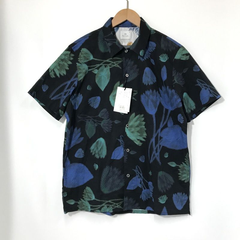 PaulSmith シャツ Half Tone Floral オープン シャツ 花柄 半袖 Mサイズ ブラック ポールスミス トップス A13917◆