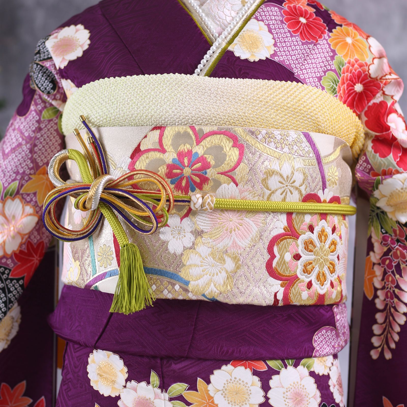 振袖フルセット 振袖セット 振袖 Mサイズ 中古 紫×古典柄 美品 成人式