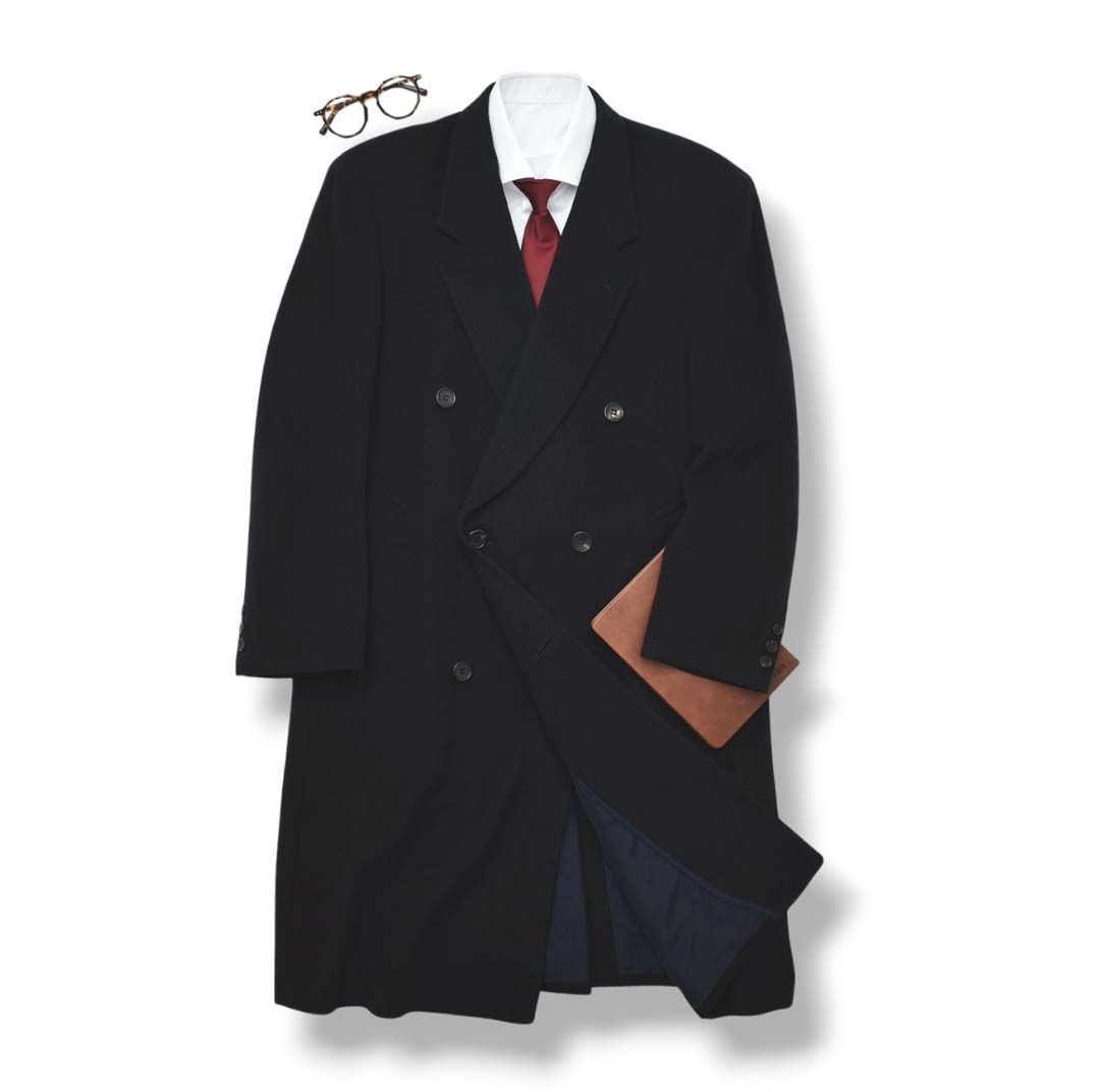 最 ロベルタ ディ カメリーノ Roberta di Camerino ピュアカシミヤ ウール ロング チェスターコート アウター ビジネス フォーマル カジュアル M ネイビー メンズ