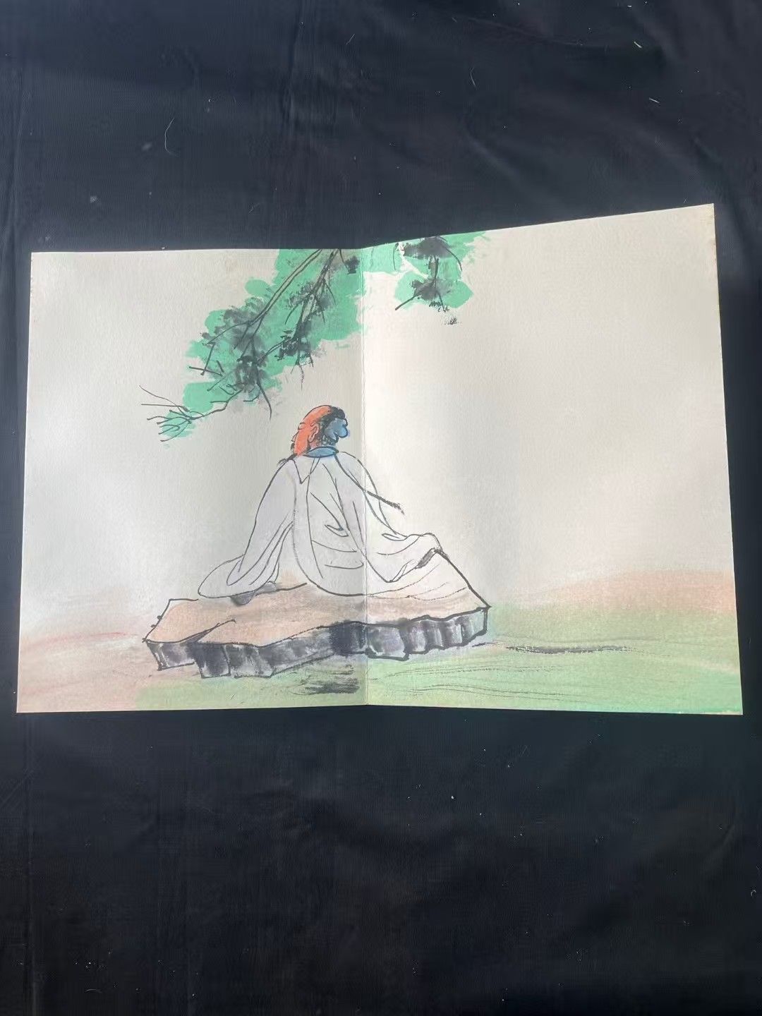 中国古美術. 旧蔵.張大千款.短冊.人物圖.手描き.書道品.賞物