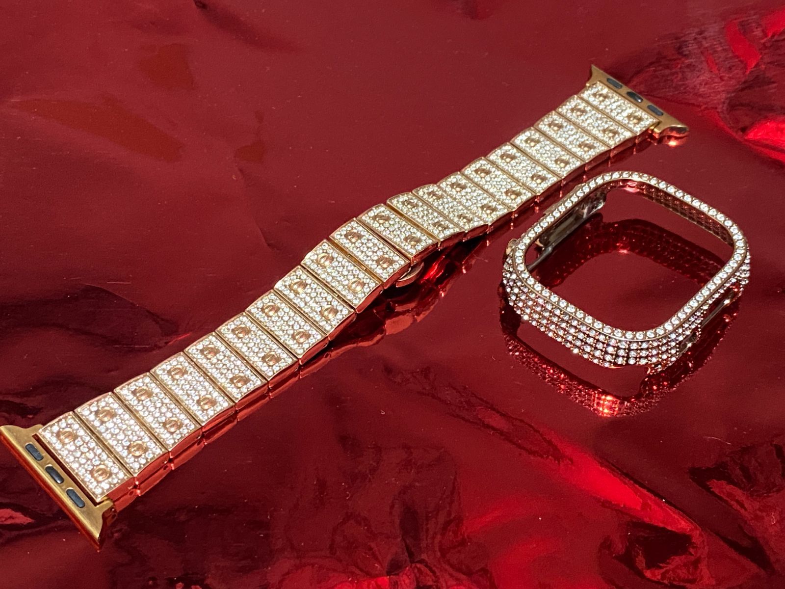 ローズゴールド アップルウォッチultra 49 mm フェザー級AppleWatcケース ステンレスベルトキラキラ バンド セット 38mm40mm41mm42mm45mm46mm49mm ultra ultra2SE SE 2 対応