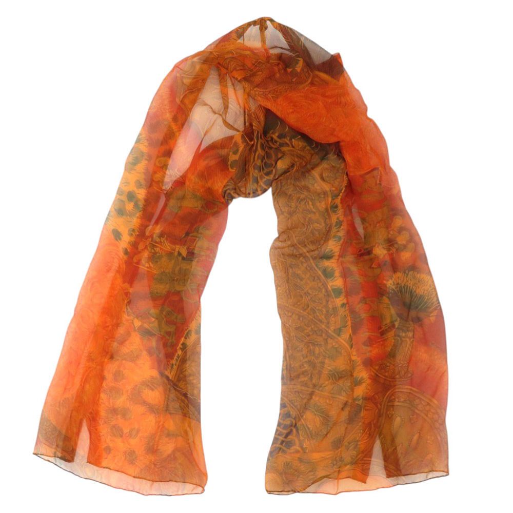 エルメス GIGANTES 馬 シルク オレンジ ストール 0942 HERMES