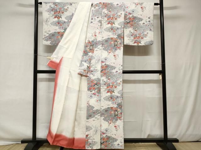 平和屋着物▽上質な小紋　単衣　立波松竹梅花文　正絹　逸品　BAAS8059yc 平和屋着物▽上質な小紋 単衣 立波松竹梅花文 正絹 逸品 BAAS8059yc