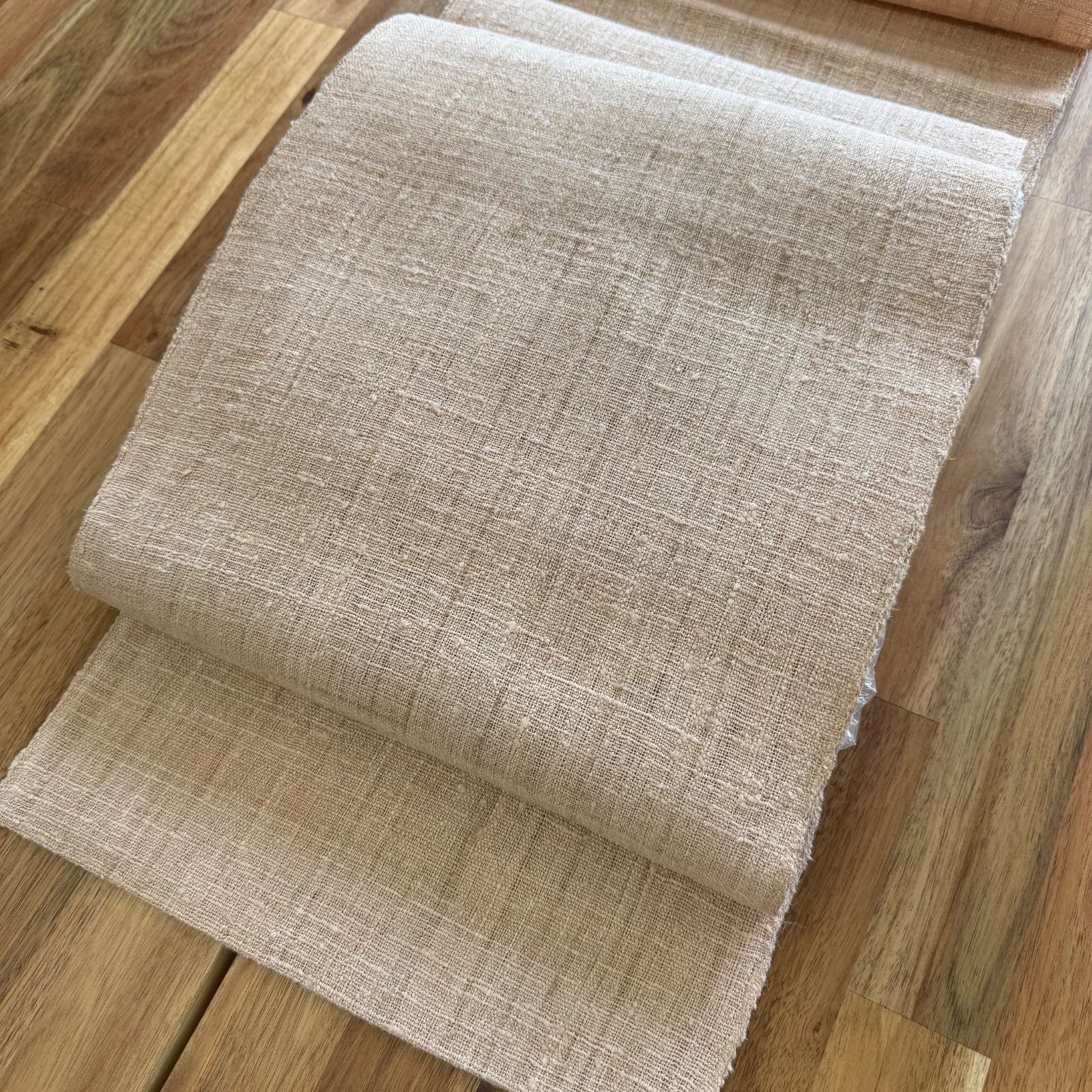 貴久樹 手紡ぎ手織り 野蚕糸八寸名古屋帯 灰桜色 新古品 ～カティヤ～