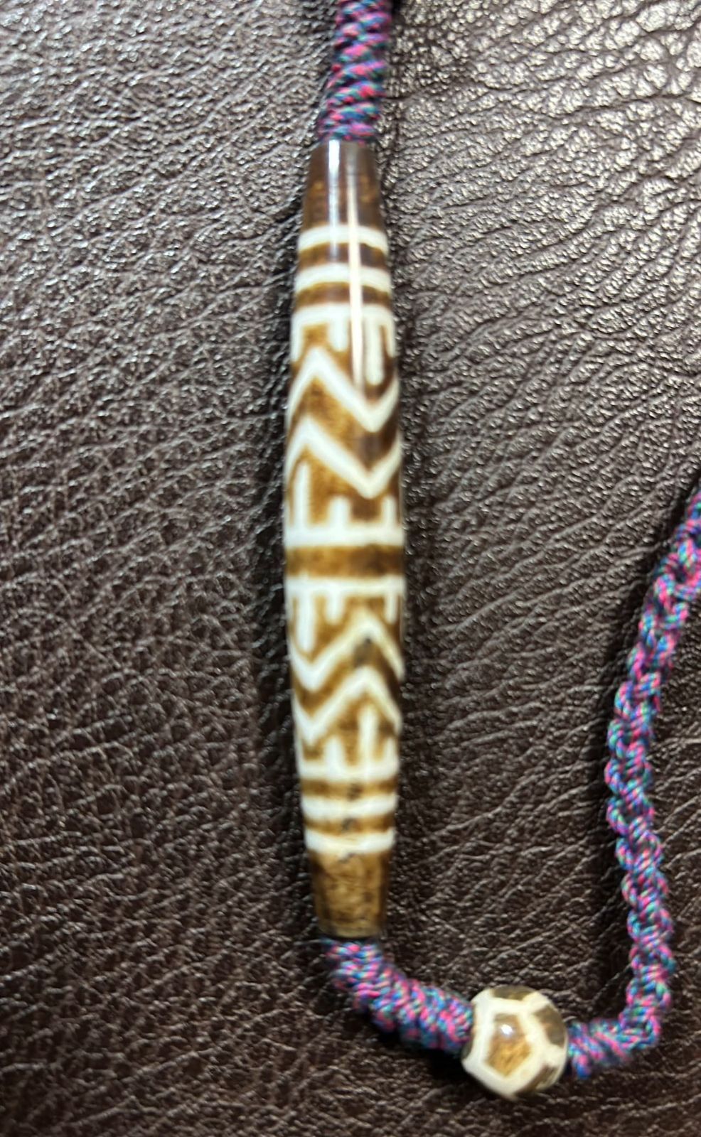 特殊柄 水紋天珠 ネックレス 木化石 邦提克 ／チベット 天珠 dZi