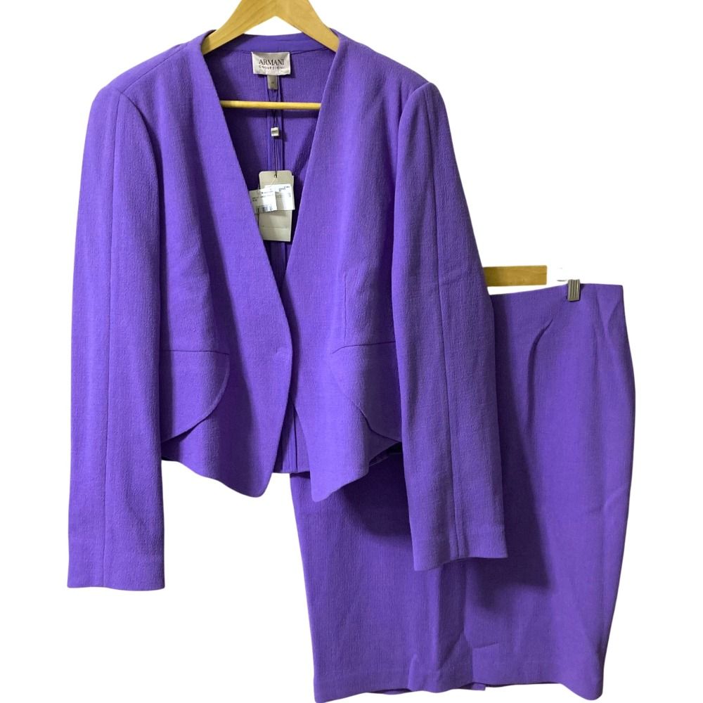 ♥ ARMANI COLLEZIONI アルマーニコレッツォーニ ノーカラージャケット スカート セットアップ サイズ50 48 パープル レディース 古着