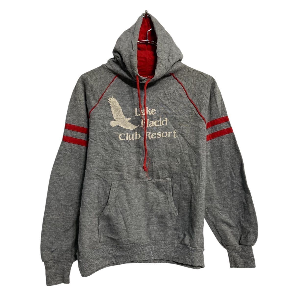 sportswear プリントスウェット パーカー M グレー プルオーバー ラグラン 70s 古着卸 アメリカ仕入 a611-8356