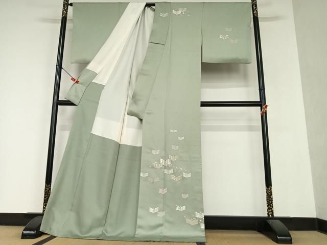 平和屋着物○訪問着 絞り 網目扇面笹梅桐花文 暈し