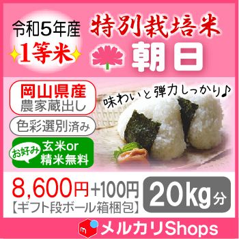 ☆★段ボール箱梱包★令和5年産 特別栽培米【朝日】20キロ