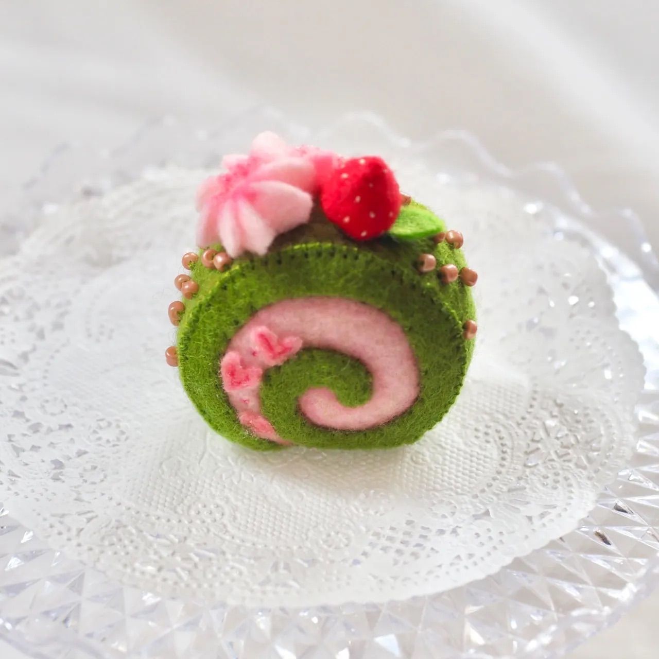 抹茶×桜のフェルトケーキ&ロールケーキ2個セット 桜餅 フェルト雑貨