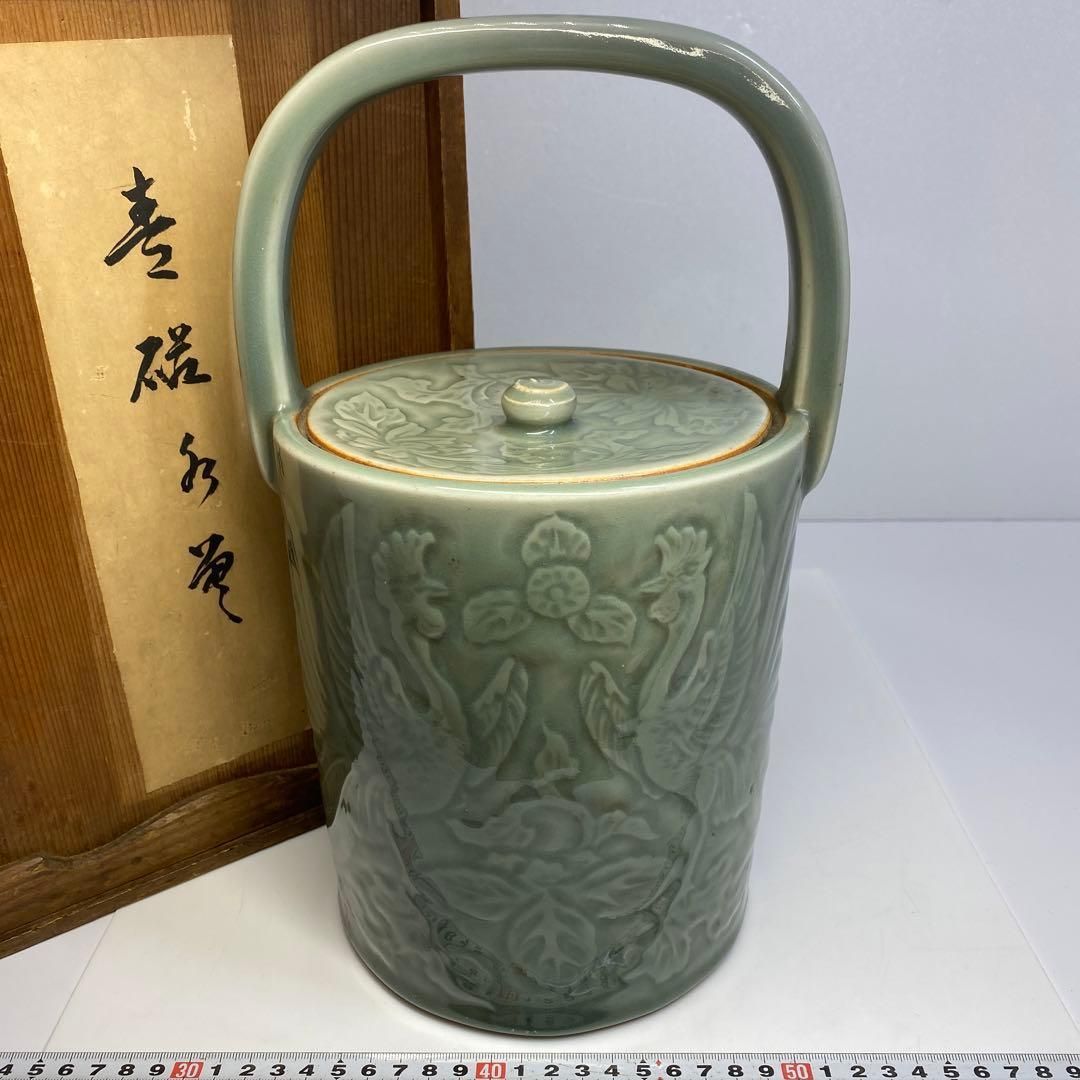 江戸後期 三田青磁手付水指 木 高さ33㎝ 東Y6-0626 トヒトコ