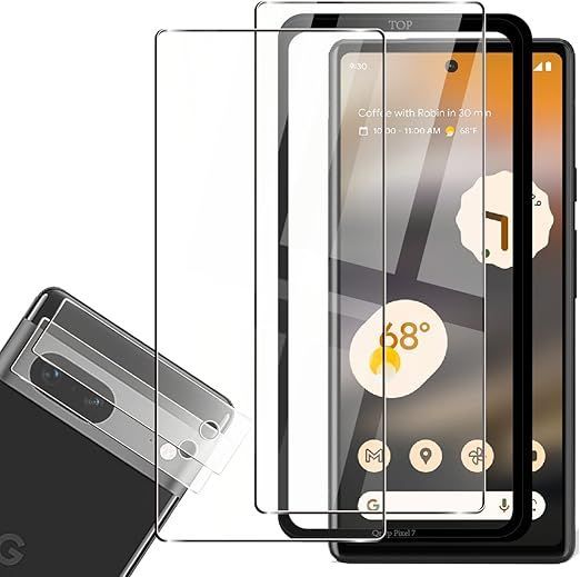 Qrivp ガラスフィルム Google Pixel 7 ガラスフィルム 指紋認証対応 【2+2枚セット ガイド枠付き】日本旭硝子素材製 Pixel7 保護フィルム ガラスフィルム 2枚 + カメラフィルム 2枚 指紋認証鋭敏 強化ガラス