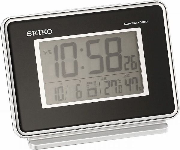 【送料無料】SEIKO CLOCK (セイコークロック) 目覚まし時計 電波 デジタル 2チャンネルアラーム カレンダー・温度・湿度表示 黒 SQ767K
