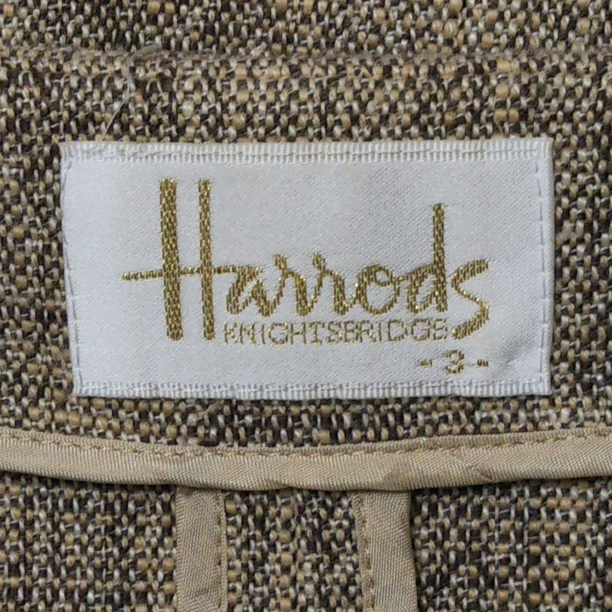 HARRODS(ハロッズ) ジャケット サイズ3 L レディース美品  - ベージュ×ダークブラウン 七分袖/リボン/春/夏