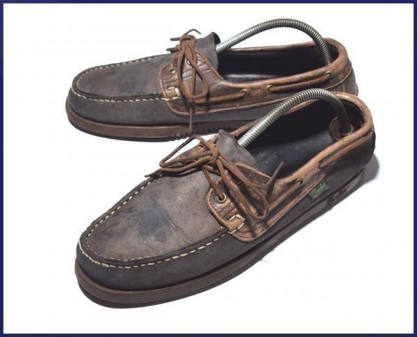 フランス名門 PARABOOT パラブーツ MARINE マッケイ製法 本革デッキシューズ モカシン27.5暗茶◆8E63
