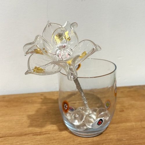 ヴェネチアガラスの薔薇 fiore di ghiaccio 氷の花 クリスタル|ゴールド 花びら6枚