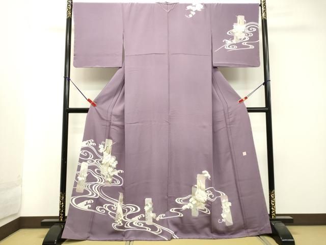 平和屋着物●訪問着　作家物　駒刺繍　流水飛鶴短冊文　金銀彩　正絹　逸品　未使用　DAAT1224tw 平和屋着物○訪問着 作家物 駒刺繍 流水飛鶴短冊文 金銀彩 正絹 逸品