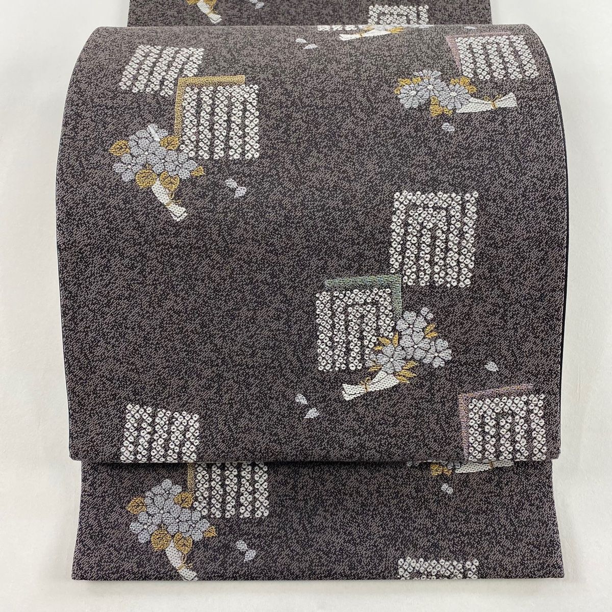 袋帯 秀品 小袖源氏香文 箔 灰紫 六通 正絹