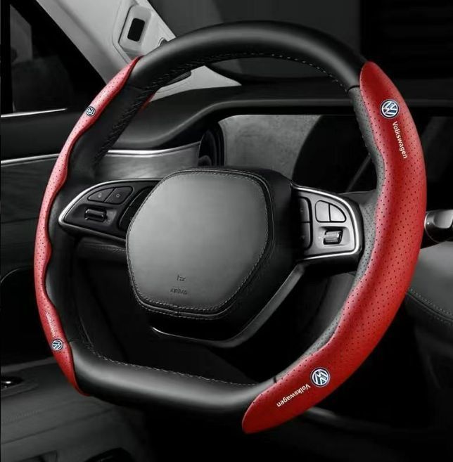 【新品未使用】フォルクスワーゲン（VOLKSWAGEN）ハンドルカバー ハンドル保護 専車ロゴ ステアリングカバー レザー 滑り止
