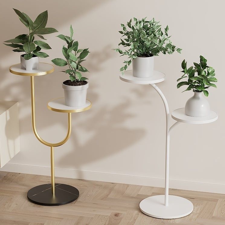 小物や植木鉢などを飾る フラワースタンド シェルフ モダン 北欧 棚 インテリア おしゃれ ラグジュアリー 玄関 リビング 庭 ホワイト ブラック ゴールド