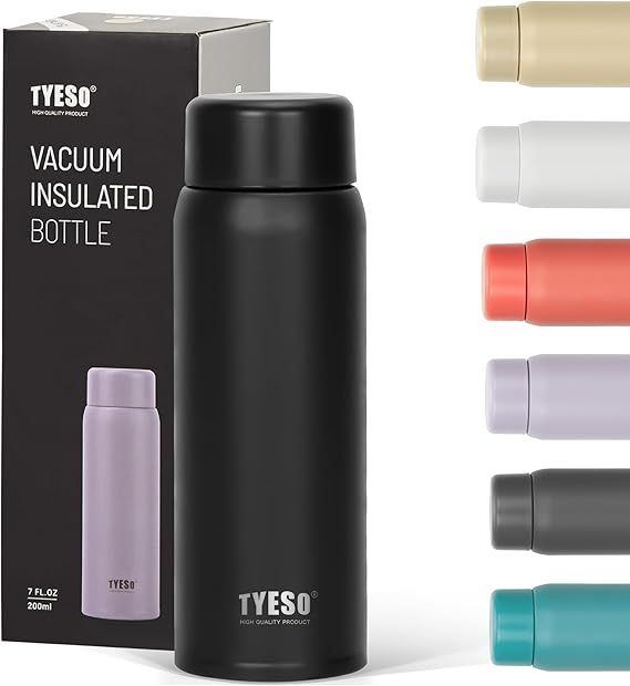 TYESO 魔法瓶 水筒 200ml ステンレスボトル 軽量 スリム 保温 保冷マグ 真空断熱 持ち運びが容易 軽い 広口 コーヒー タンブラー利用可能 大人 子供 ブラック