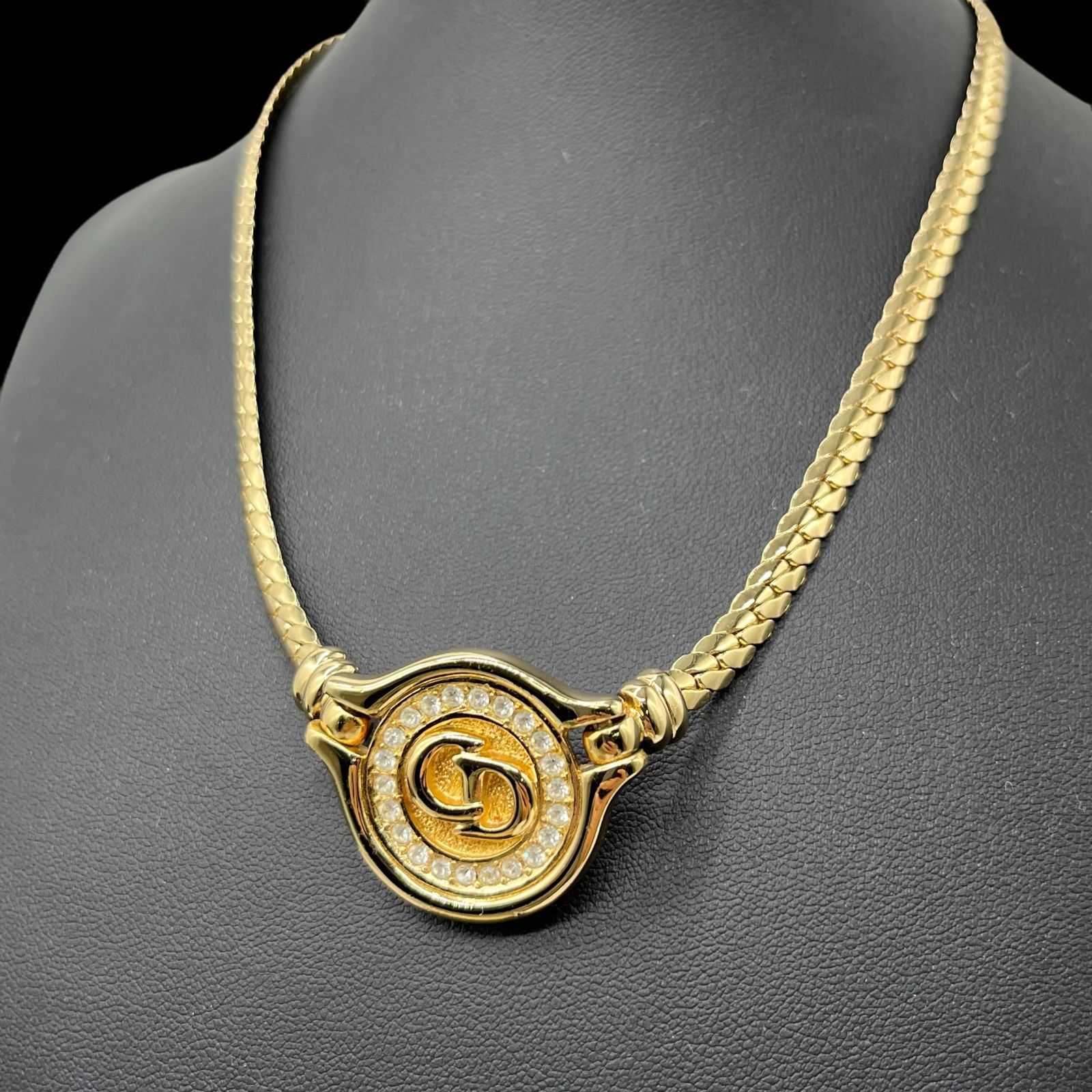 Dior ディオール ネックレス CDロゴ CD ラインストーン ゴールド レア