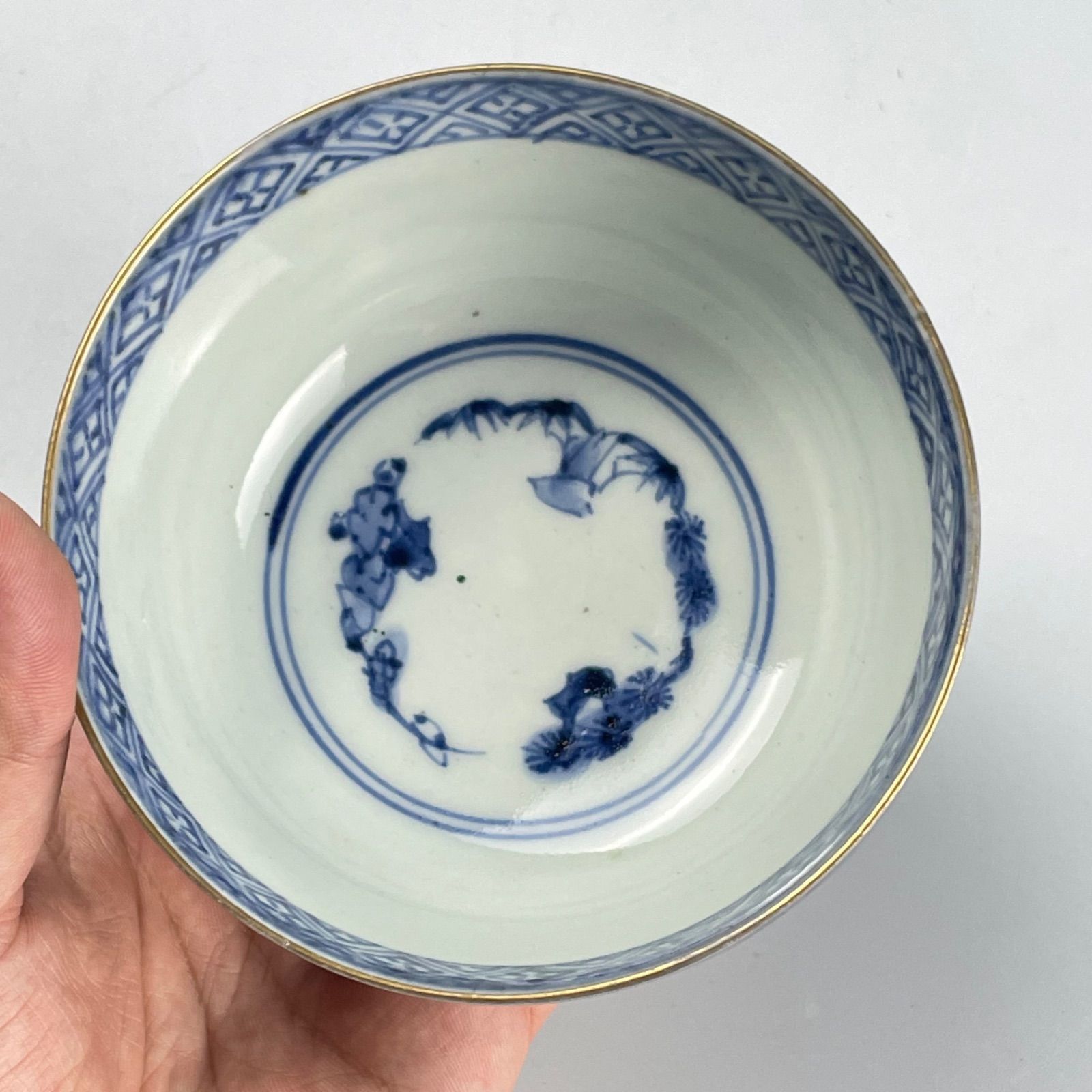684 瑠璃釉 金彩 蝶 古伊万里 伊万里焼 骨董 アンティーク 蓋茶碗 5客 