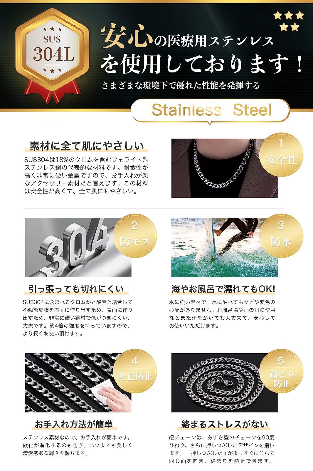  メンズ ネックレスメンズ サージカルステンレス チェーン ネックレス 5 9タイプ展開 アレンジ自由自在 簡単なお手入れ方法 モエライフ ネックレス アクセサリー