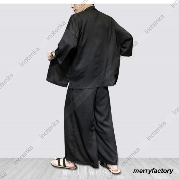 甚平上下セットメンズ羽織作務衣甚平風セットアップ夏祭り七分袖花火大会浴衣風袴祭り半被半纏ビッグシルエットゆったり プレゼントsq