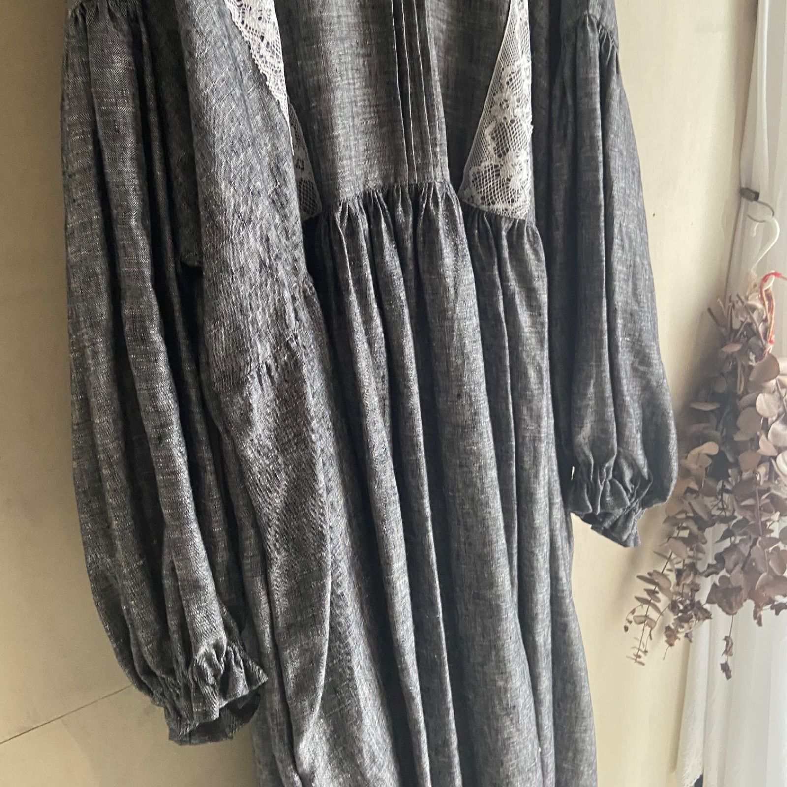 タックワンピース リネンシャンブレー