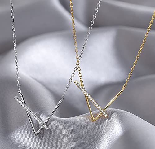 まもなく終了 華奢 k 18 コーティング シルバーS 925 レディース Vライン ダイヤモンド CZ ペンダント ネックレス 金属アレルギー対応 アズキチェーン アジャスター付き fivihoc シンプル おしゃれ ジュエリー