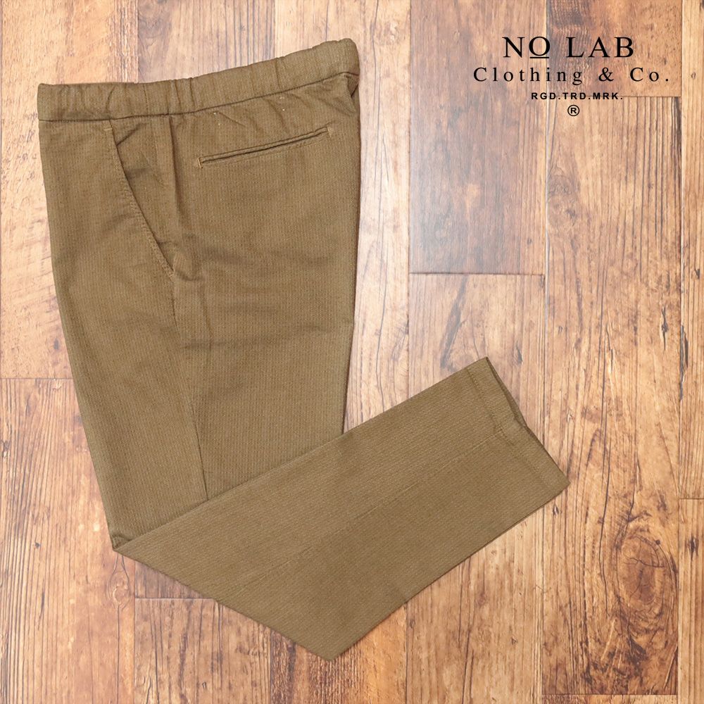 秋冬 NO LAB Clothing＆Co. 34インチ ウエストベルト パンツ ツイル織り ステッチ ストライプ柄 イタリア製 美脚 茶色 ブラウン md201