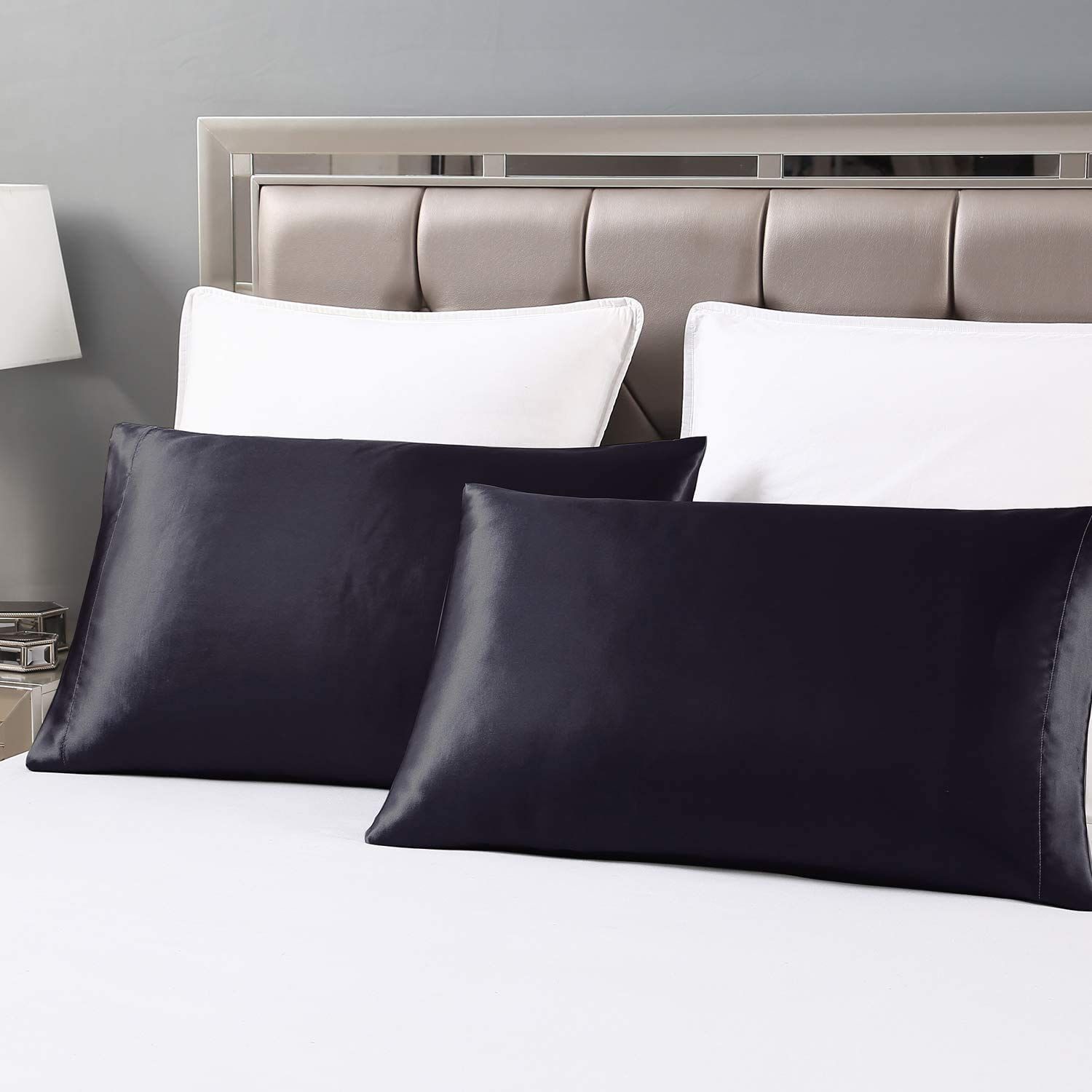 メルカリshops カラー 黒 枕カバー ２枚セット サテンの枕カバー 封筒式ピローケース 美肌