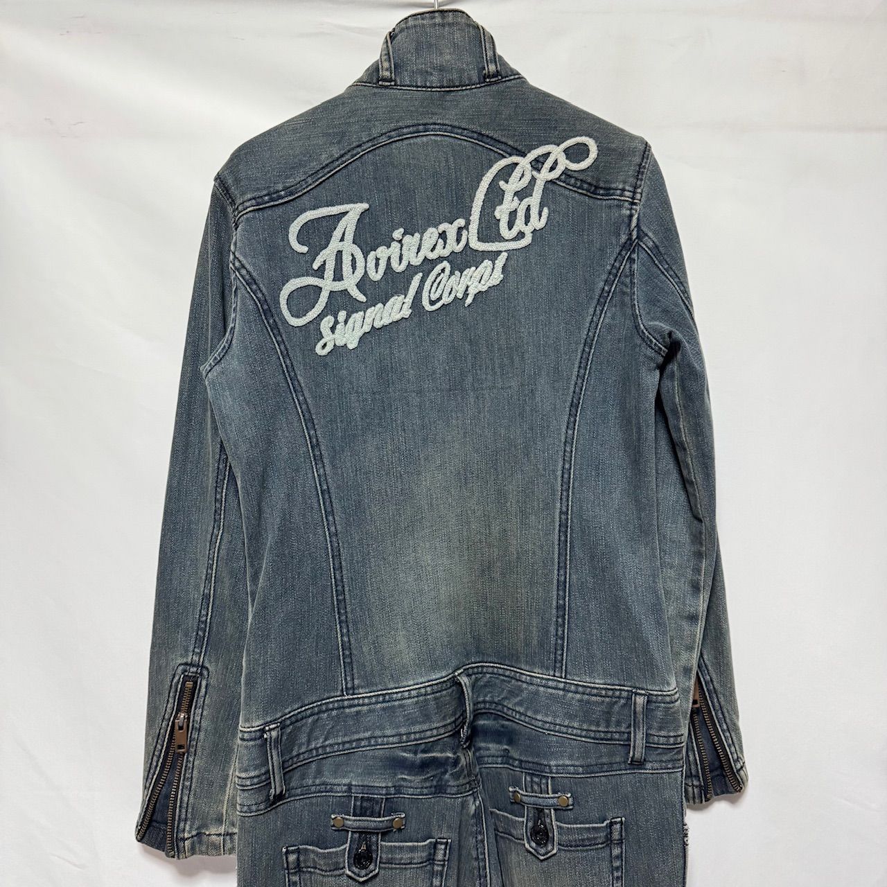 良品 AVIREX アヴィレックス 半袖 デニム オールインワン つなぎ M