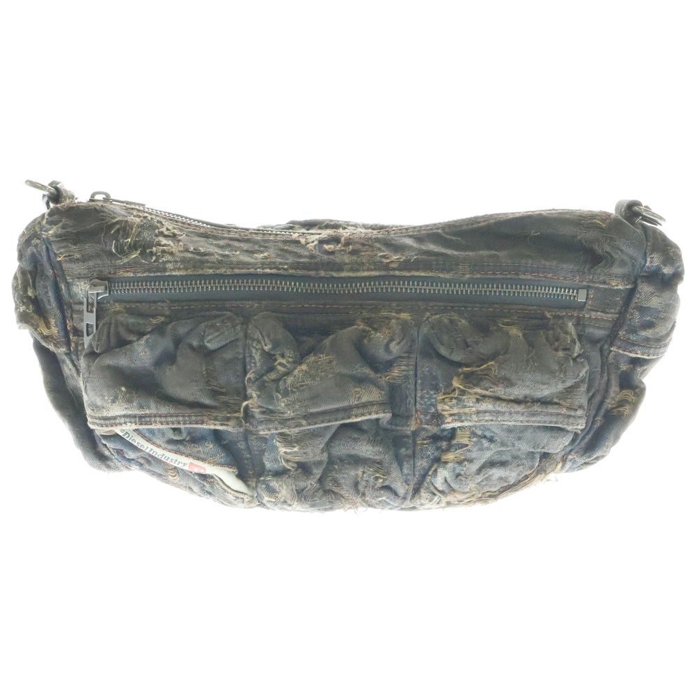 DIESEL ディーゼル MULTI-PKTS SHOULDER BAG X マルチポケット クラッシュ デニム ショルダーバッグ ブラウン|インディゴ