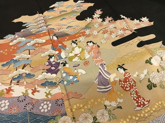 平和屋着物□豪華黒留袖 作家物 風景花松文 松竹梅 暈し染め