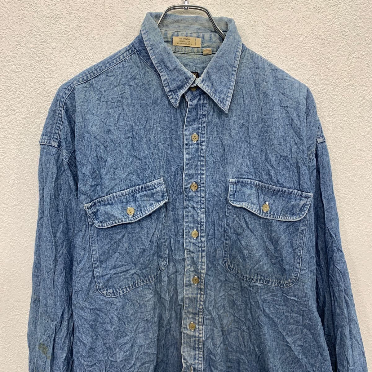 Eddie Bauer 長袖 デニムシャツ L インディゴブルー エディー
