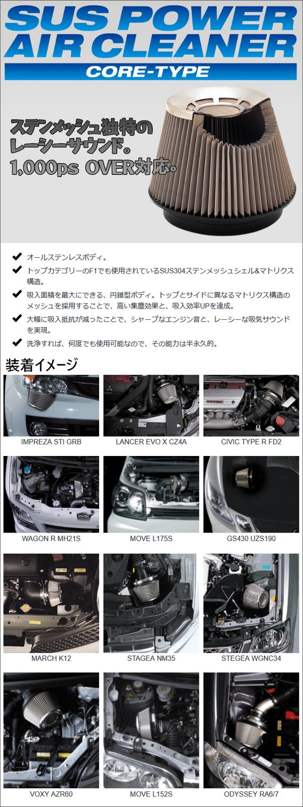 BLITZ ブリッツ コアタイプ サスパワー エアクリーナー コペン ローブ