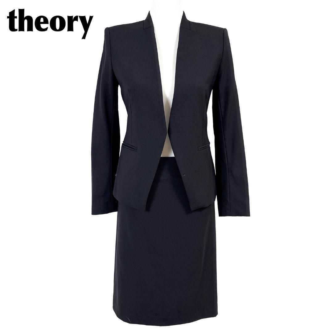 theory スカートスーツセットアップ ノーカラー 上0 下2 ブラック