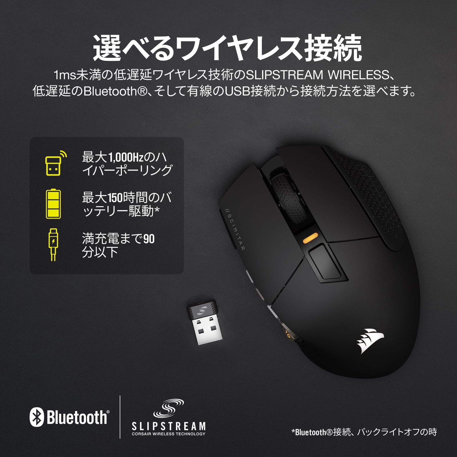 CORSAIR SCIMITAR ELITE WIRELESS 有線・無線接続対応 ゲーミングマウス CH-9314311-AP MS681 Wireless Elite Scimitar a Yellow IGN