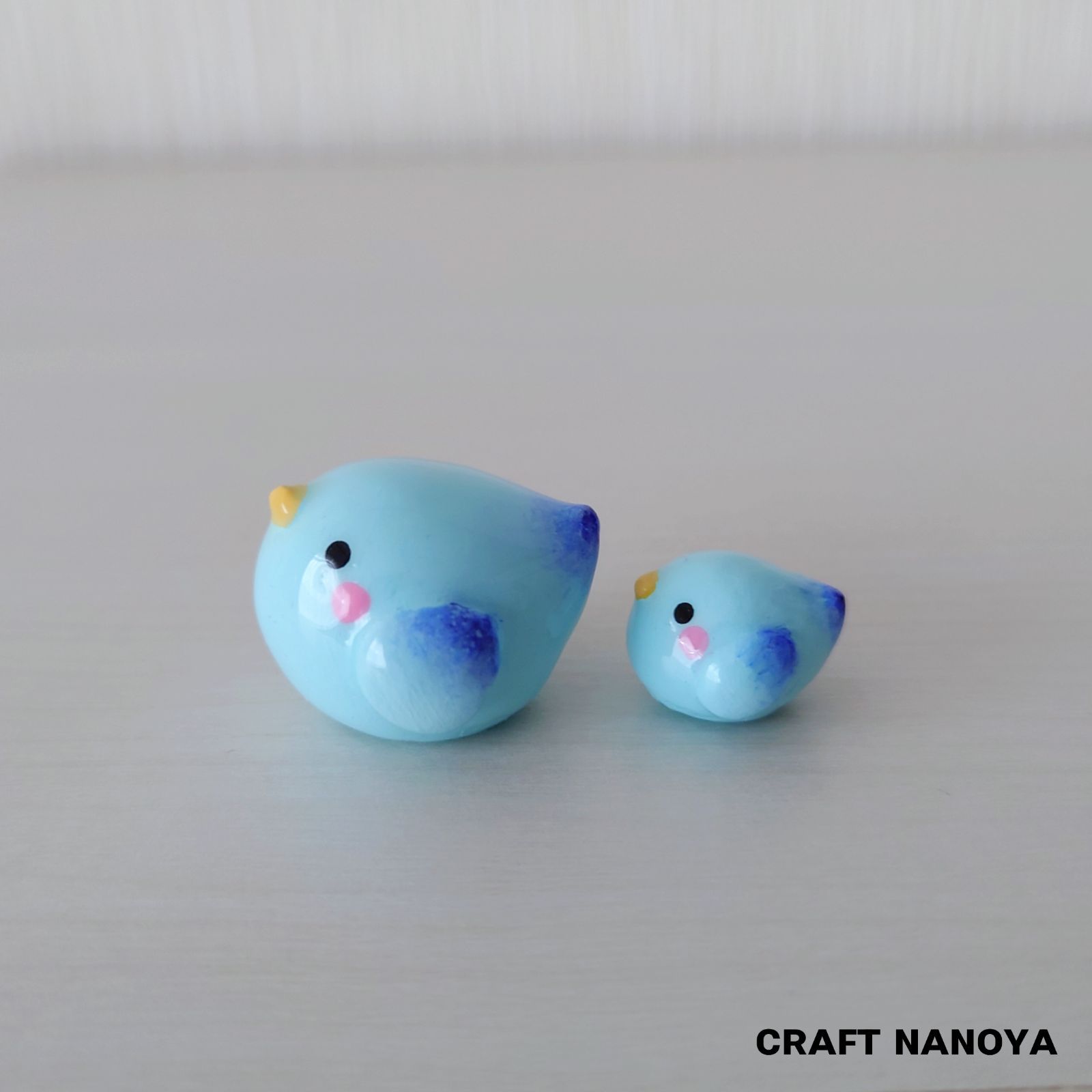 小さな青い鳥親子 石粉粘土 小鳥置物 ハンドメイド - メルカリ