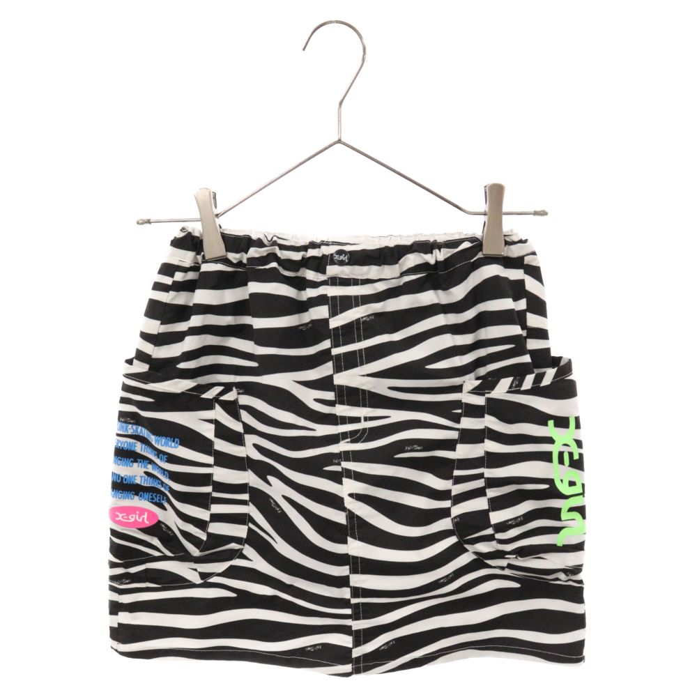 X-girl Stages (エックスガールステージス) ロゴゼブラ柄ミニスカート ブラック/ホワイト 9232101-79
