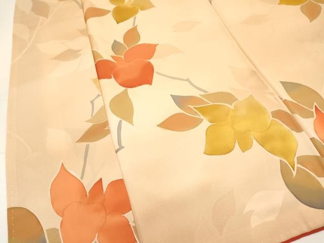 平和屋着物□極上 小紋 菊唐草文 亜麻色地 金彩 逸品 未使用