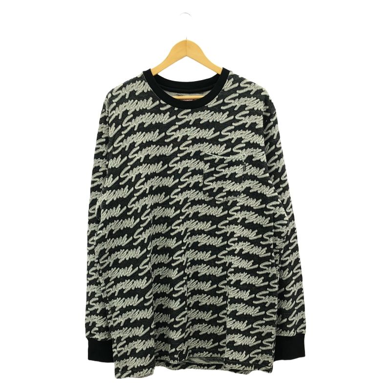 Supreme 19SS Signature Script Logo L|S Pocket Tee グレー サイズXL ▲胸ポケット付近シミあり シュプリーム 92