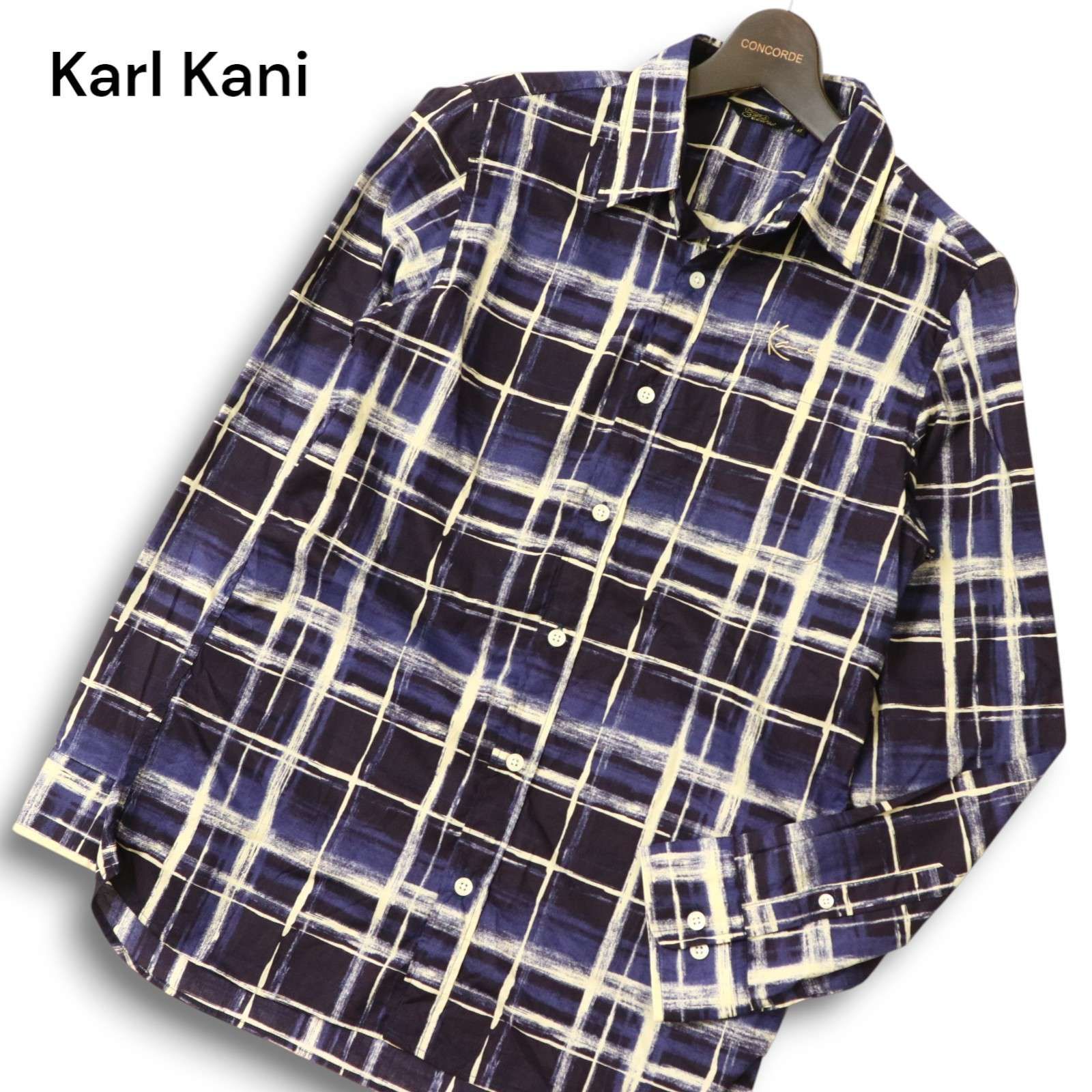 Karl Kani カールカナイ 通年 ロゴ刺繍☆ 長袖 チェック ペインタリー 